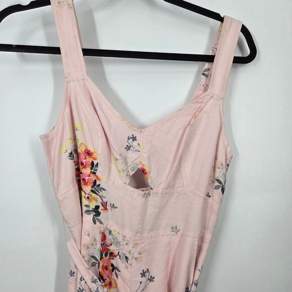 Anthropologie Akemi Kin 0 Adia Pink Floral Linen Blend wide Leg Jumpsuit Girly - Picture 2 of 8